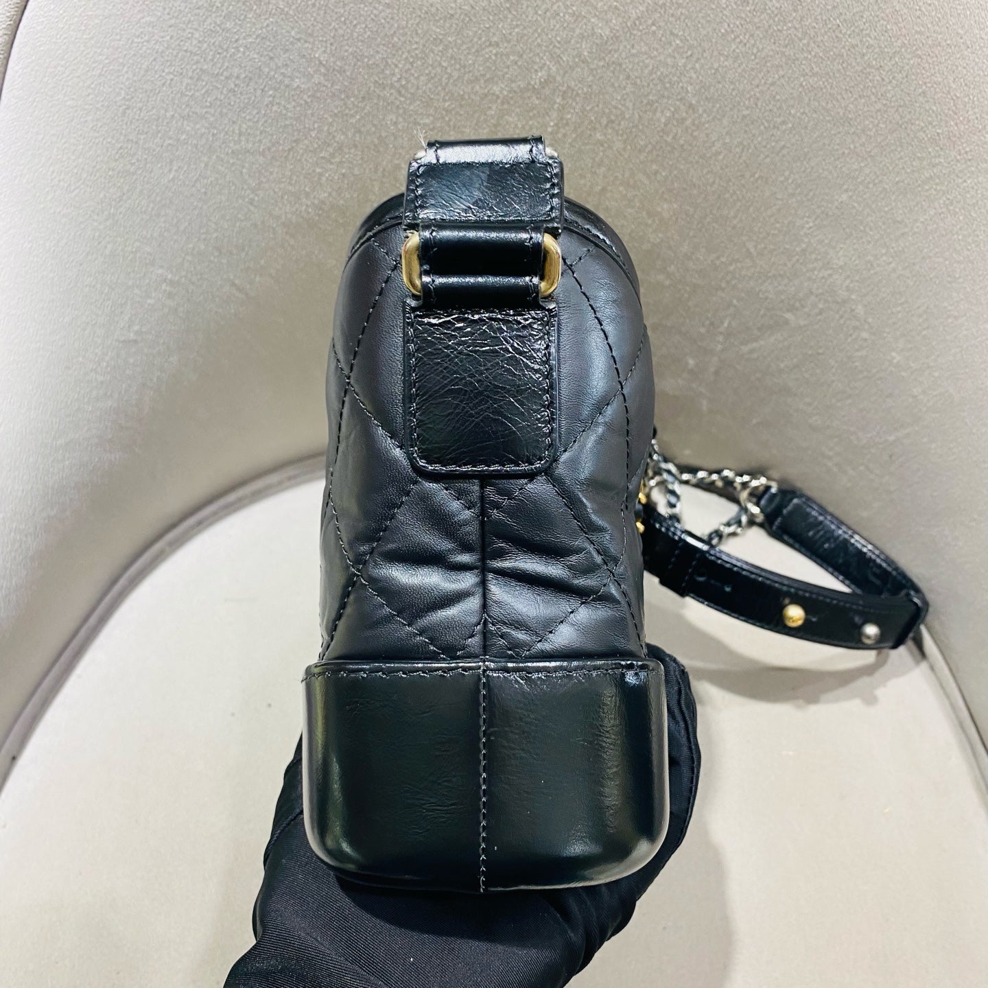 Chanel Gabrielle Small Hobo Handbag Black Quilted Lambskin Gold Silver & Ruthenium Hardware