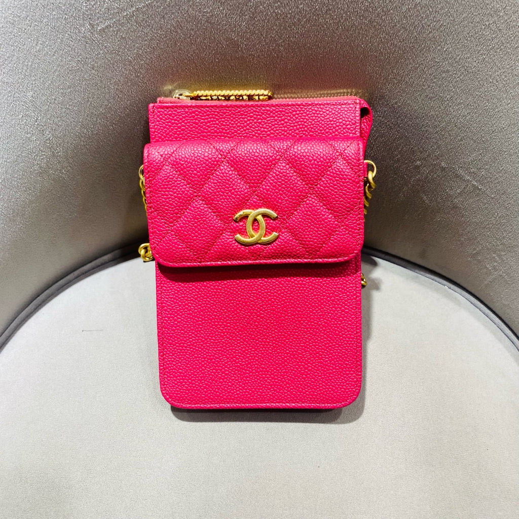Chanel Classic Crossbody Bag Fuchsia Pink Caviar Leather Gold Hardware
