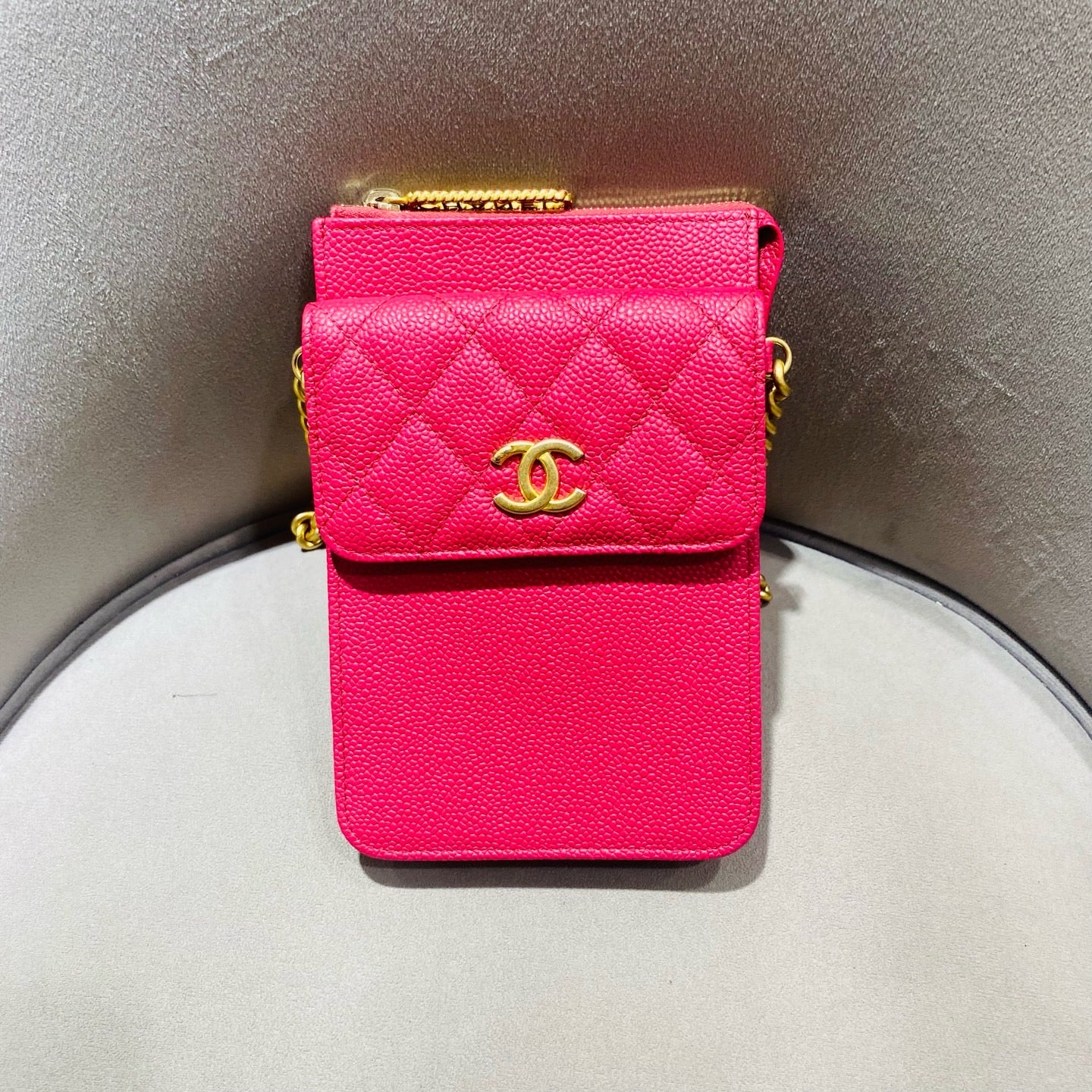 Chanel Classic Crossbody Bag Fuchsia Pink Caviar Leather Gold Hardware