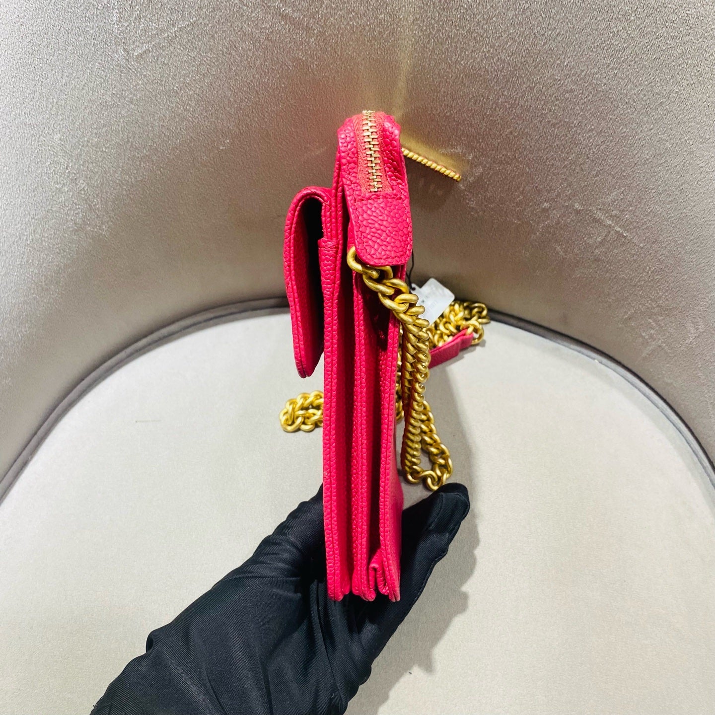 Chanel Classic Crossbody Bag Fuchsia Pink Caviar Leather Gold Hardware