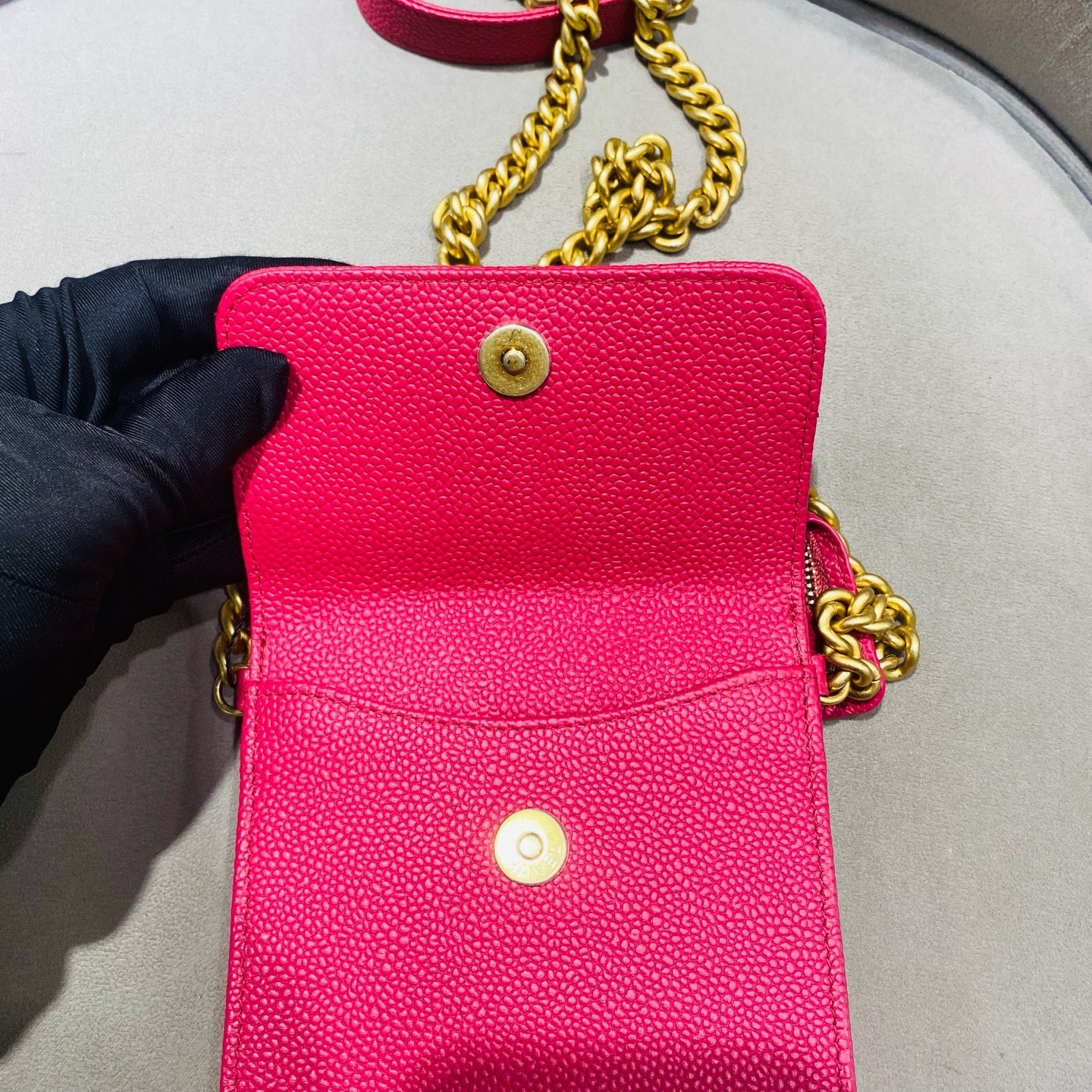 Chanel Classic Crossbody Bag Fuchsia Pink Caviar Leather Gold Hardware