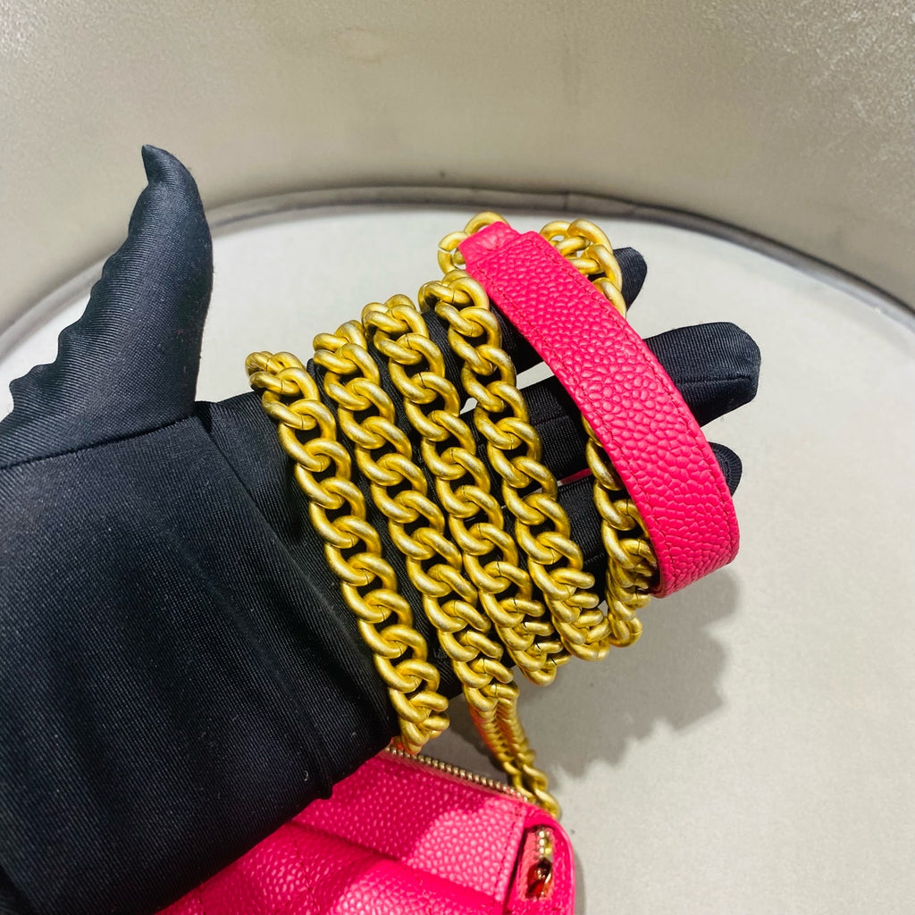 Chanel Classic Crossbody Bag Fuchsia Pink Caviar Leather Gold Hardware