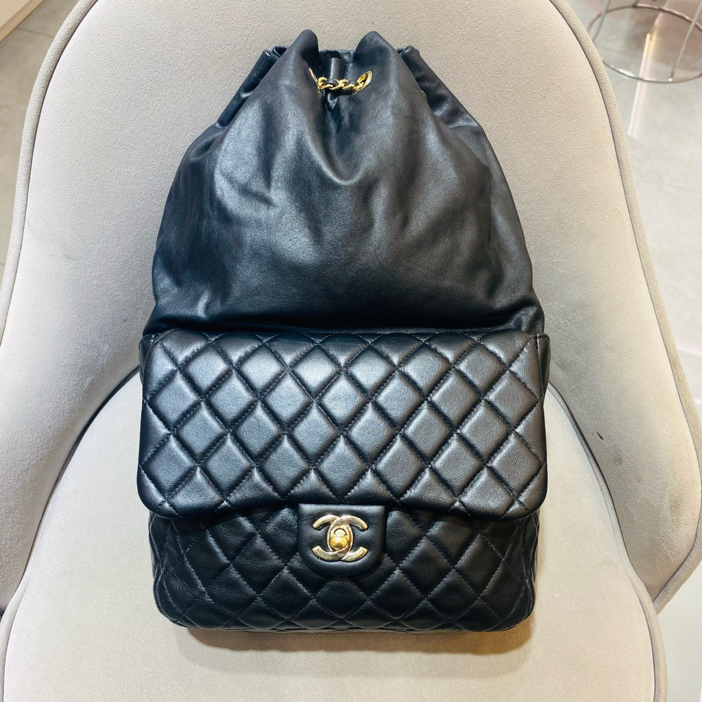Chanel Quilted Backpack Black Leather Gold Hardware