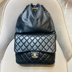 Chanel Quilted Backpack Black Leather Gold Hardware