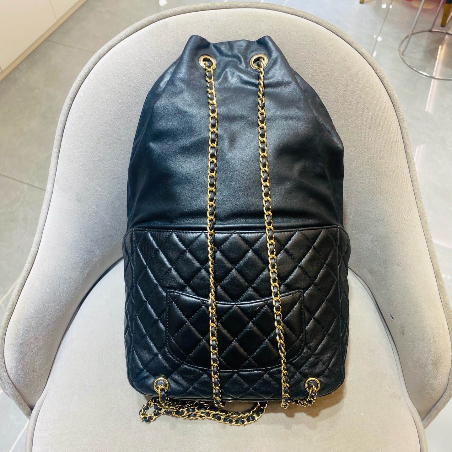 Chanel Quilted Backpack Black Leather Gold Hardware
