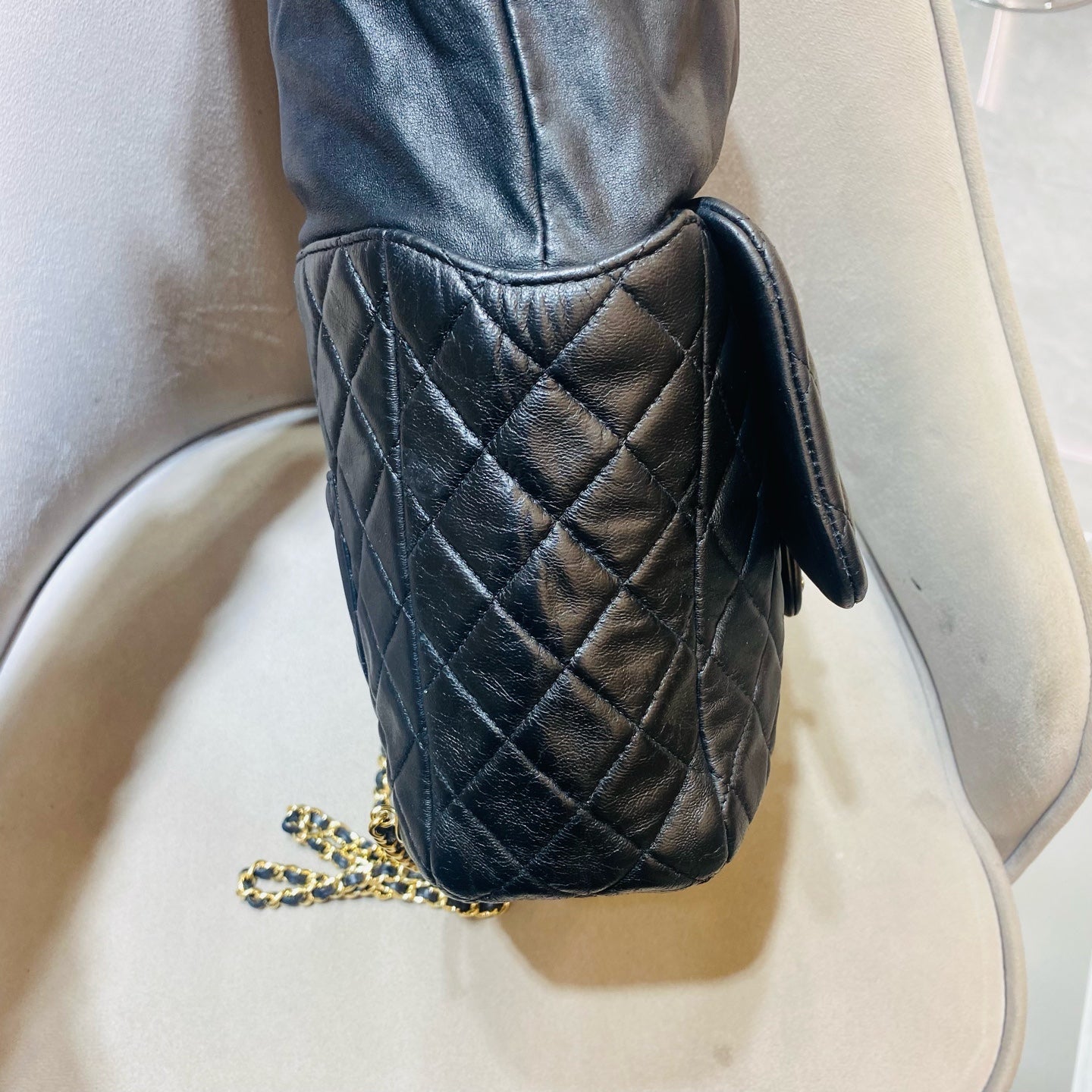 Chanel Quilted Backpack Black Leather Gold Hardware