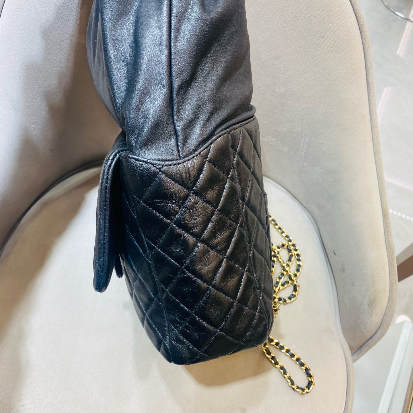 Chanel Quilted Backpack Black Leather Gold Hardware