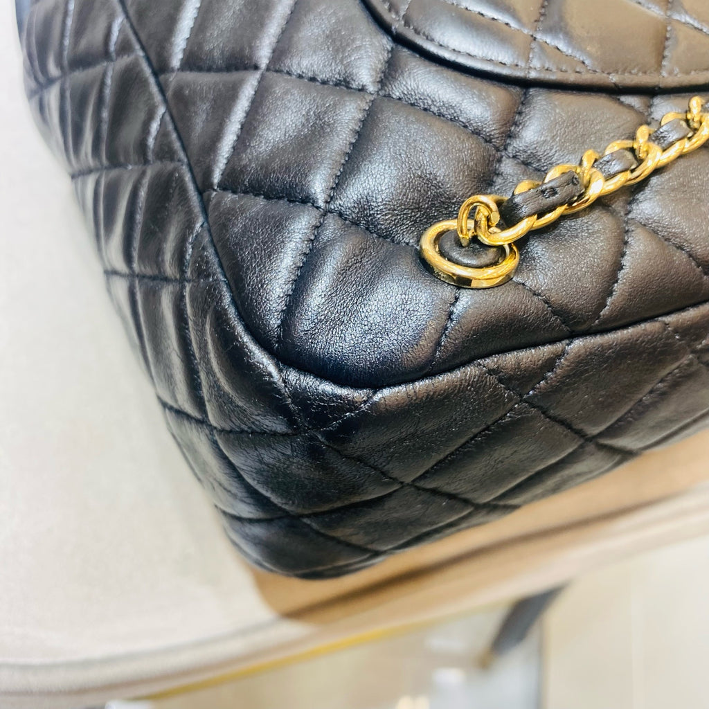 Chanel Quilted Backpack Black Leather Gold Hardware