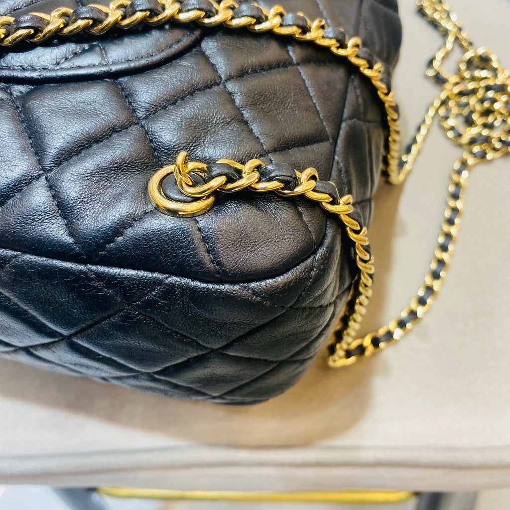 Chanel Quilted Backpack Black Leather Gold Hardware