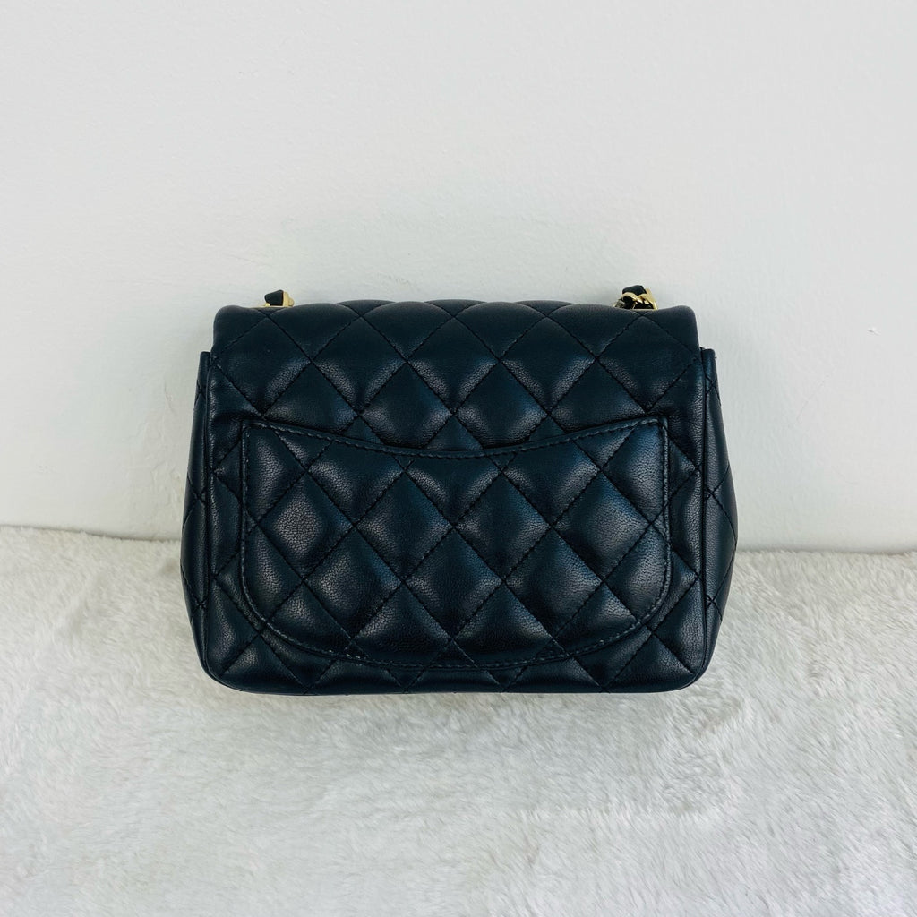 Chanel Classic Flap Handbag Black Caviar Leather Gold Hardware