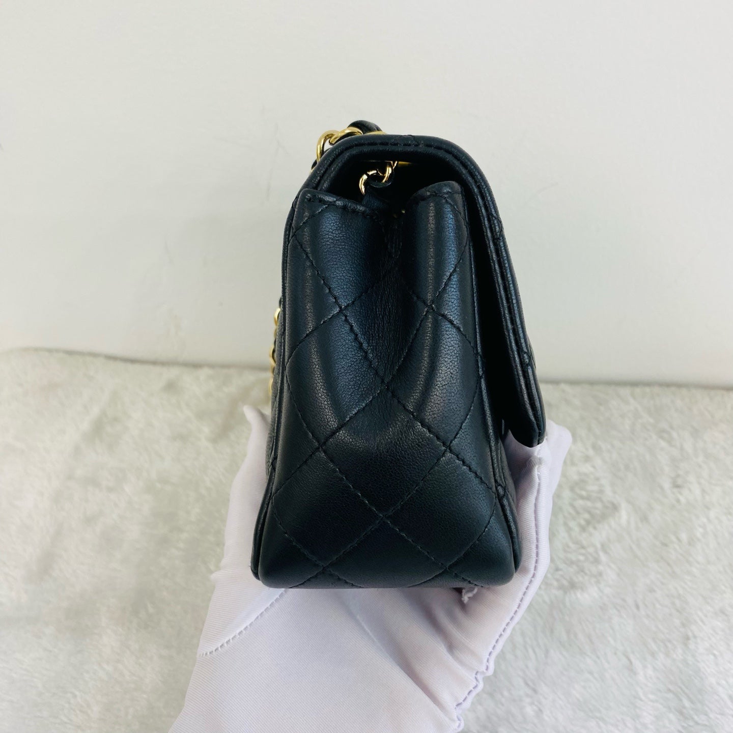 Chanel Classic Flap Handbag Black Caviar Leather Gold Hardware