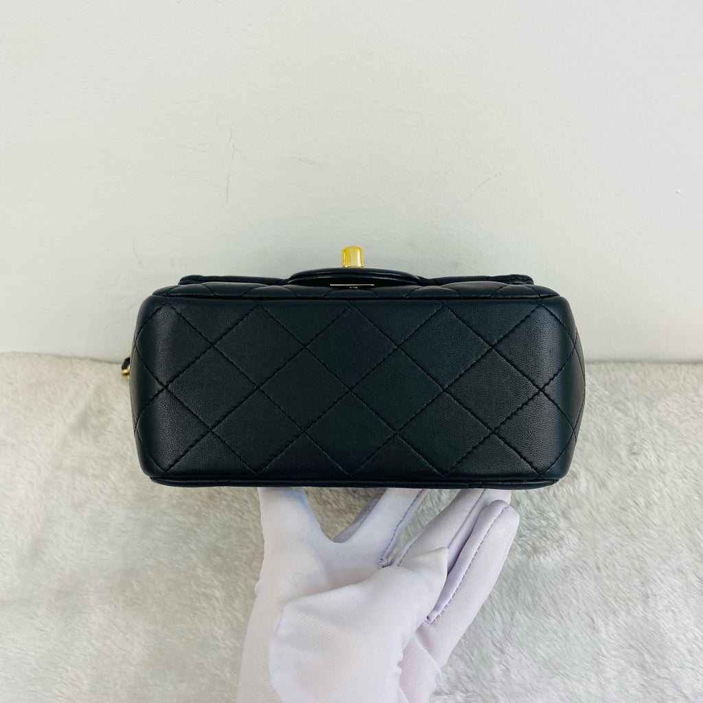 Chanel Classic Flap Handbag Black Caviar Leather Gold Hardware