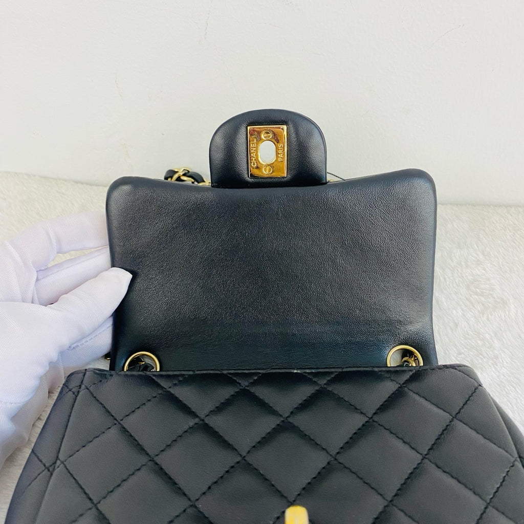 Chanel Classic Flap Handbag Black Caviar Leather Gold Hardware
