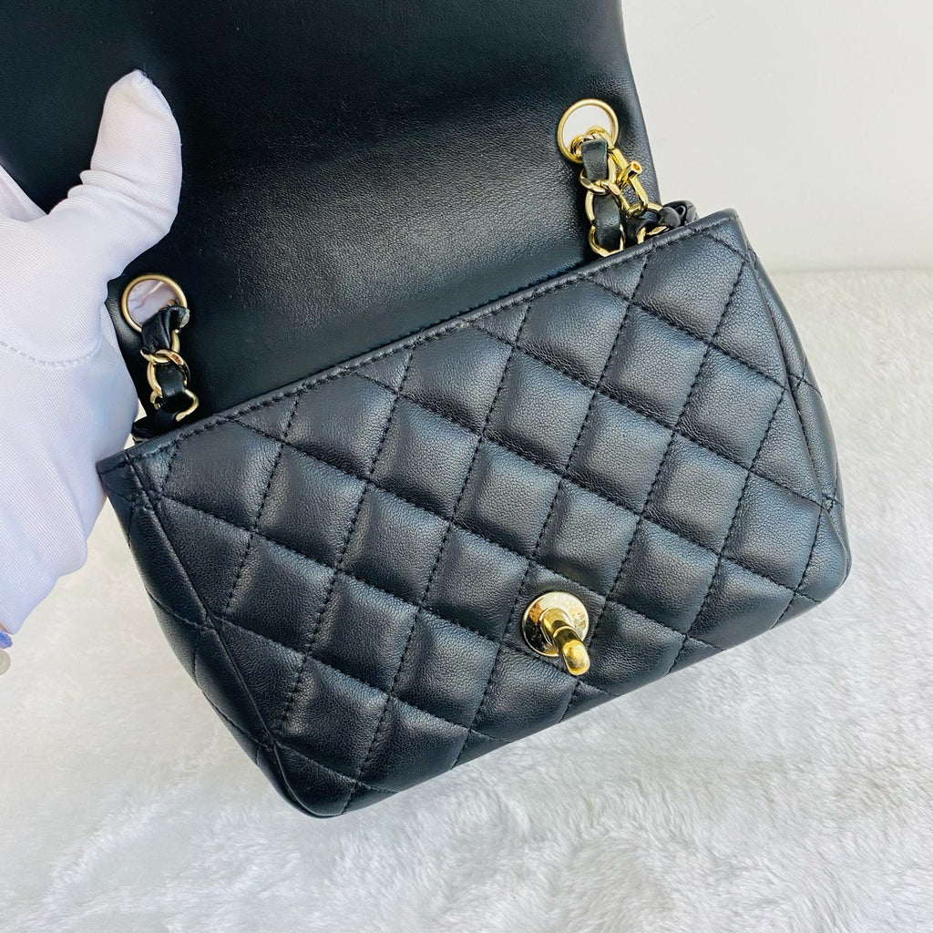 Chanel Classic Flap Handbag Black Caviar Leather Gold Hardware