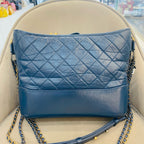 Chanel Gabrielle Hobo Handbag Navy Blue Quilted & Smooth Leather Gold & Silver Hardware