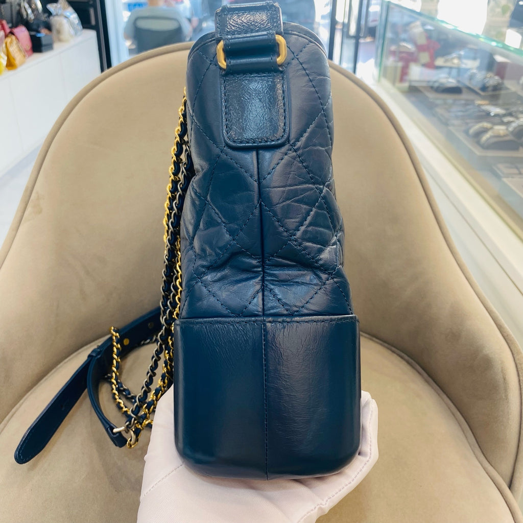 Chanel Gabrielle Hobo Handbag Navy Blue Quilted & Smooth Leather Gold & Silver Hardware