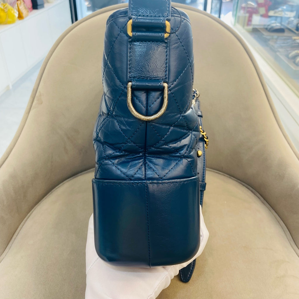 Chanel Gabrielle Hobo Handbag Navy Blue Quilted & Smooth Leather Gold & Silver Hardware