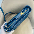 Chanel Gabrielle Hobo Handbag Navy Blue Quilted & Smooth Leather Gold & Silver Hardware
