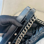 Chanel Boy Handbag Small Black Patent Quilted Leather Silver Hardware