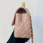 Chanel Top Handle Flap Handbag Blush Pink Quilted Leather Gold Hardware