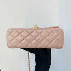 Chanel Top Handle Flap Handbag Blush Pink Quilted Leather Gold Hardware