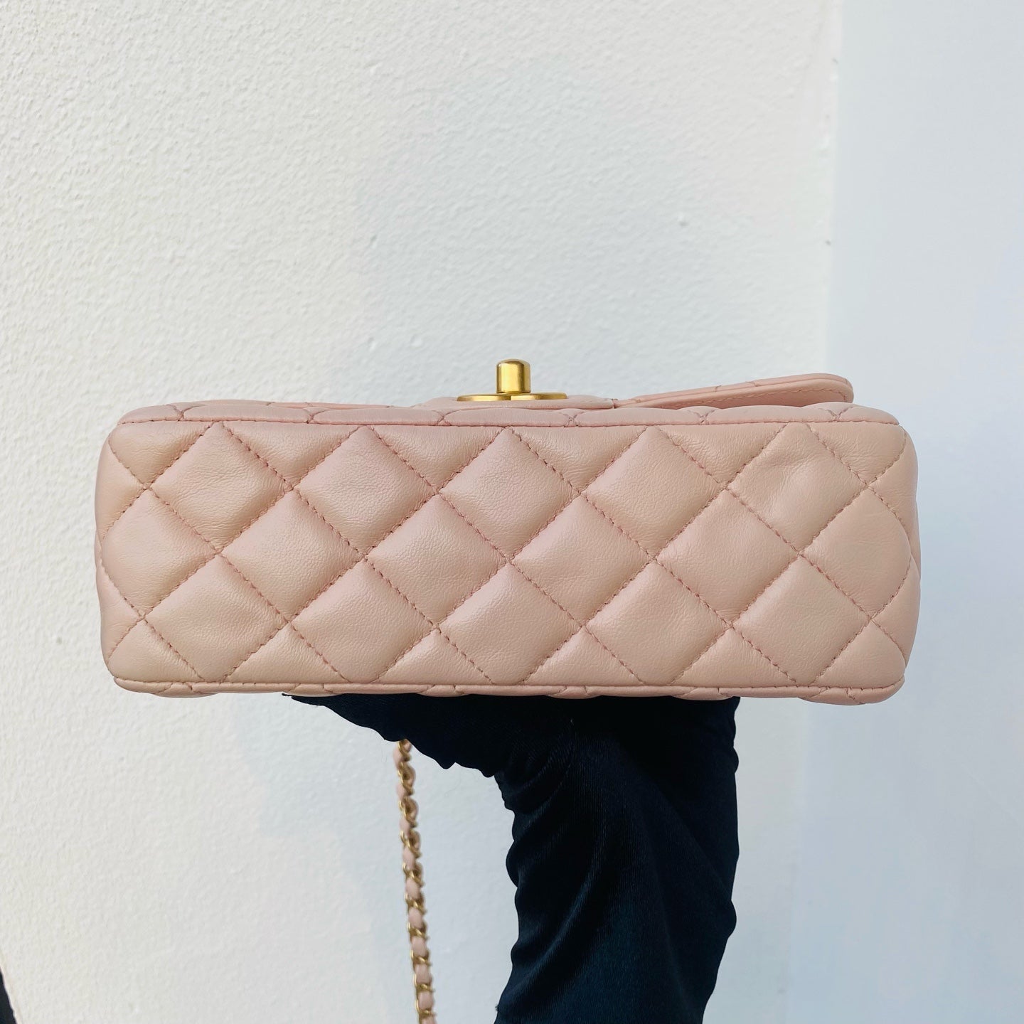 Chanel Top Handle Flap Handbag Blush Pink Quilted Leather Gold Hardware
