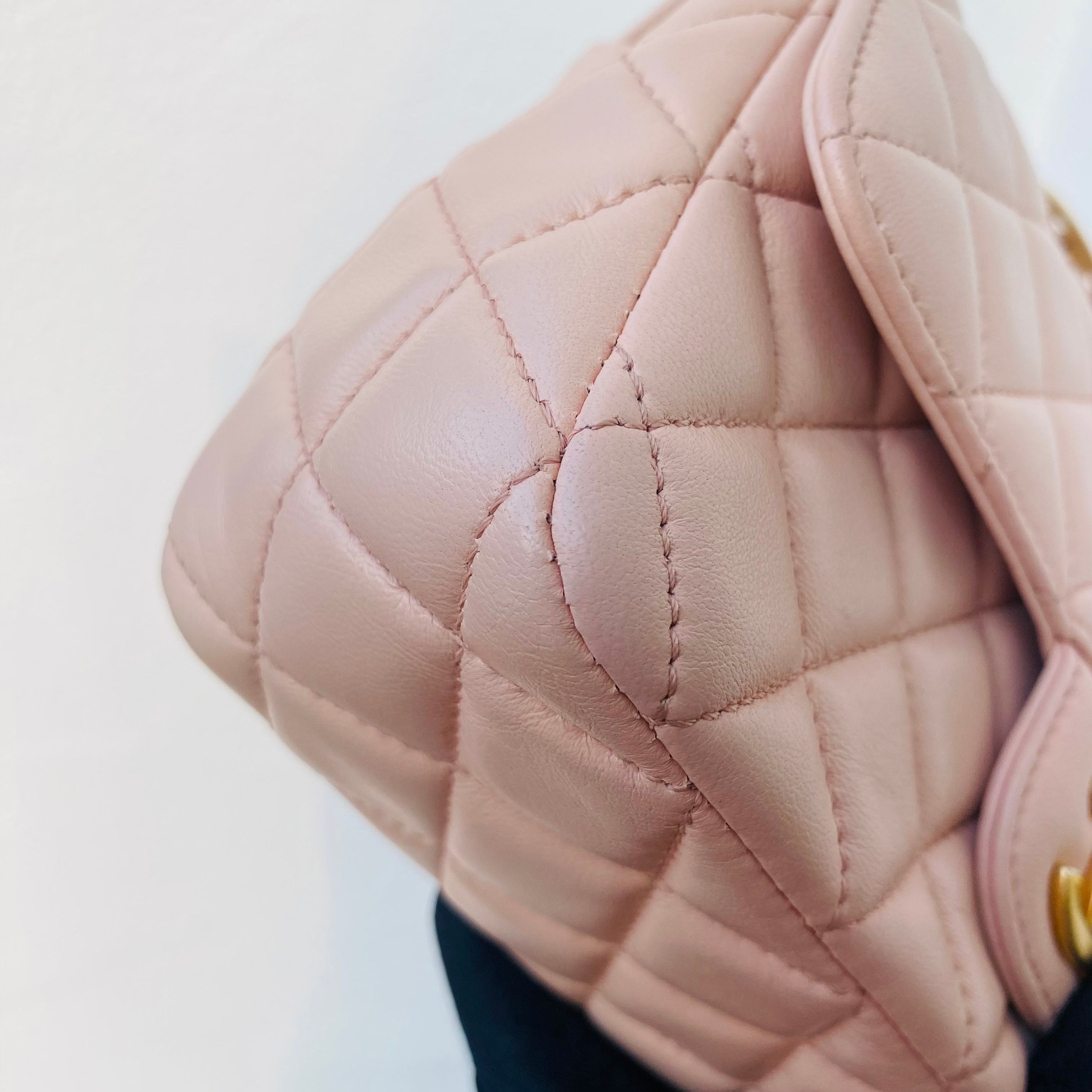 Chanel Top Handle Flap Handbag Blush Pink Quilted Leather Gold Hardware