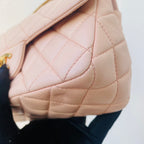 Chanel Top Handle Flap Handbag Blush Pink Quilted Leather Gold Hardware