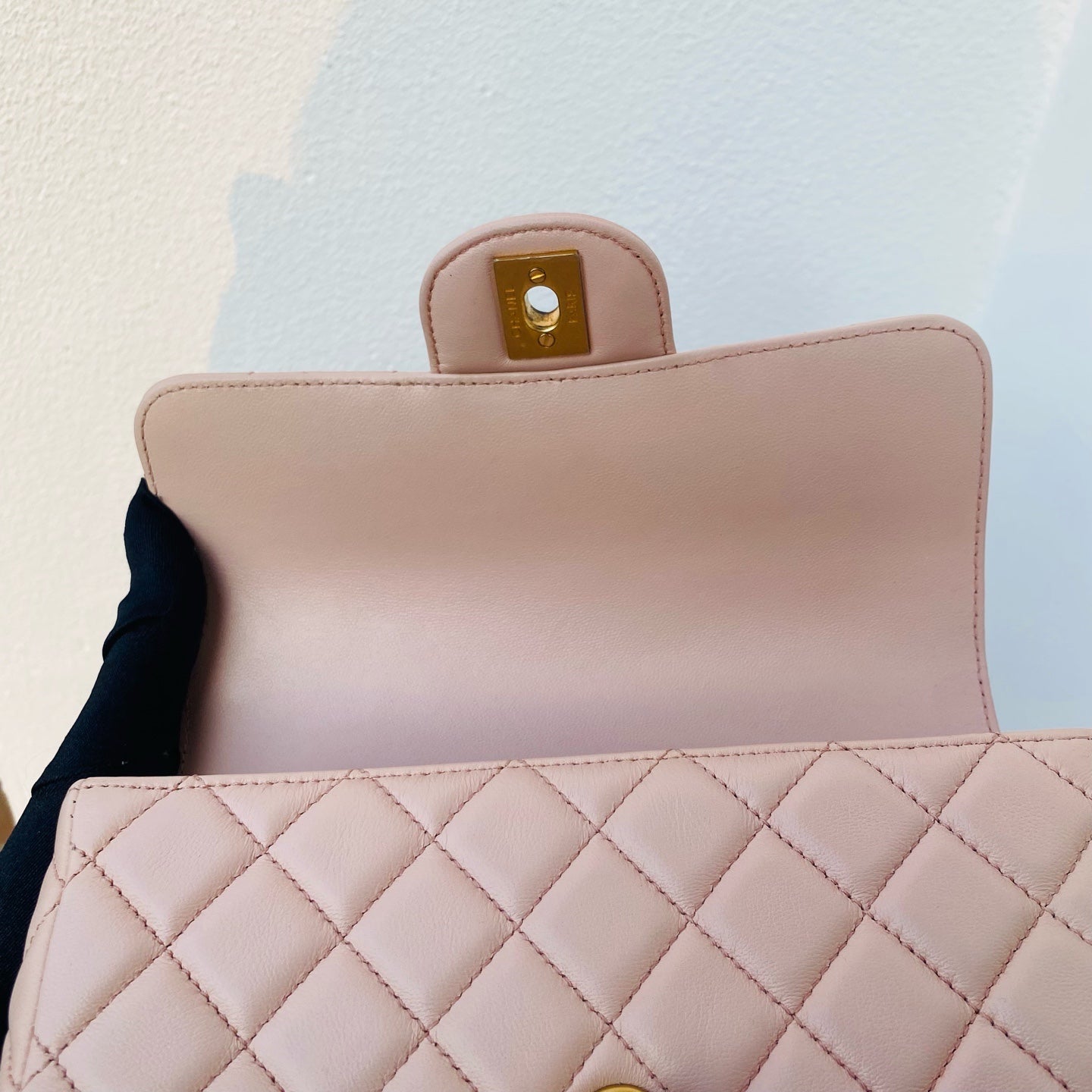 Chanel Top Handle Flap Handbag Blush Pink Quilted Leather Gold Hardware