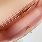 Chanel Top Handle Flap Handbag Blush Pink Quilted Leather Gold Hardware