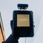 Chanel No. 5 Perfume Bottle Clutch Bag Black Resin Gold Hardware