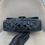 Chanel Classic Flap Handbag Black Patent Quilted Leather Gold Hardware