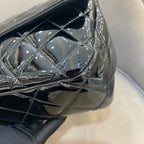 Chanel Classic Flap Handbag Black Patent Quilted Leather Gold Hardware