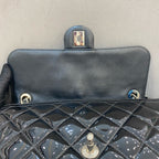 Chanel Classic Flap Handbag Black Patent Quilted Leather Gold Hardware
