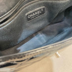 Chanel Classic Flap Handbag Black Patent Quilted Leather Gold Hardware