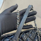 Chanel Classic Flap Handbag Black Patent Quilted Leather Gold Hardware