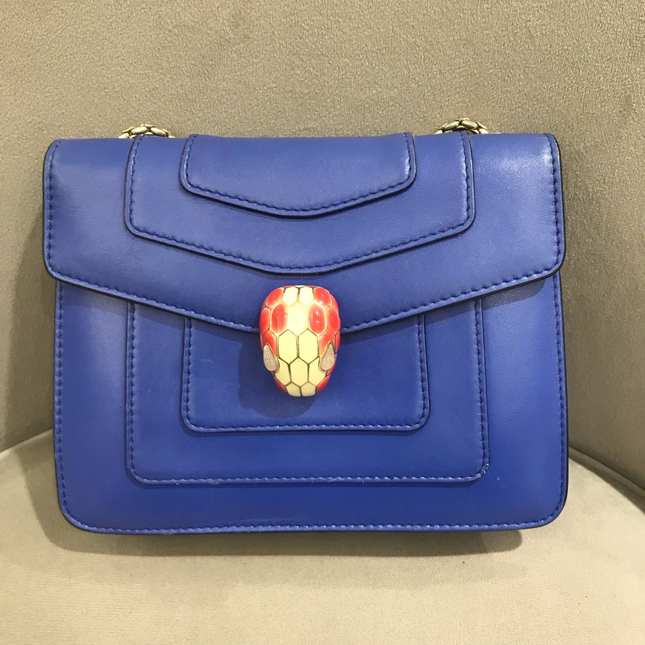 Bvlgari Serpenti Forever Shoulder Bag Royal Blue Leather Gold Hardware