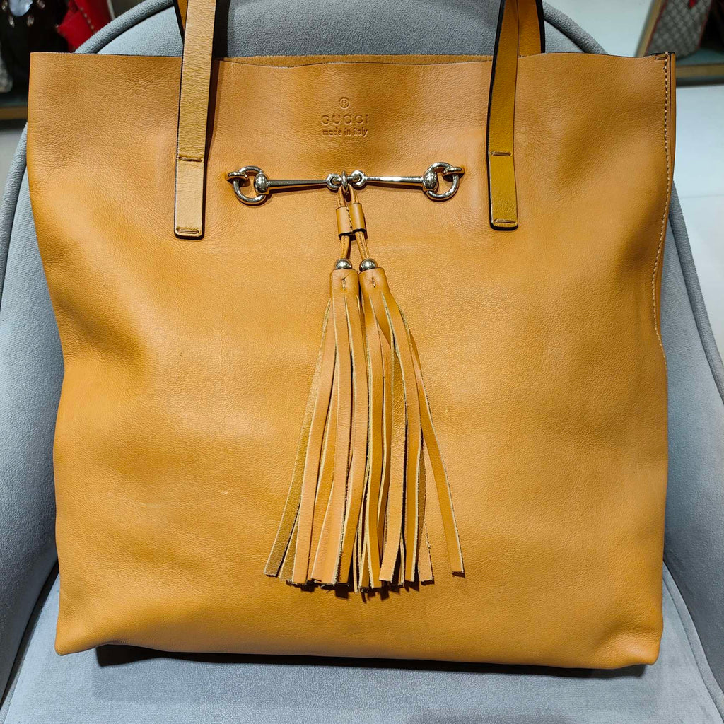 Gucci GG Canvas Tassel Bucket Bag Beige Gold Hardware