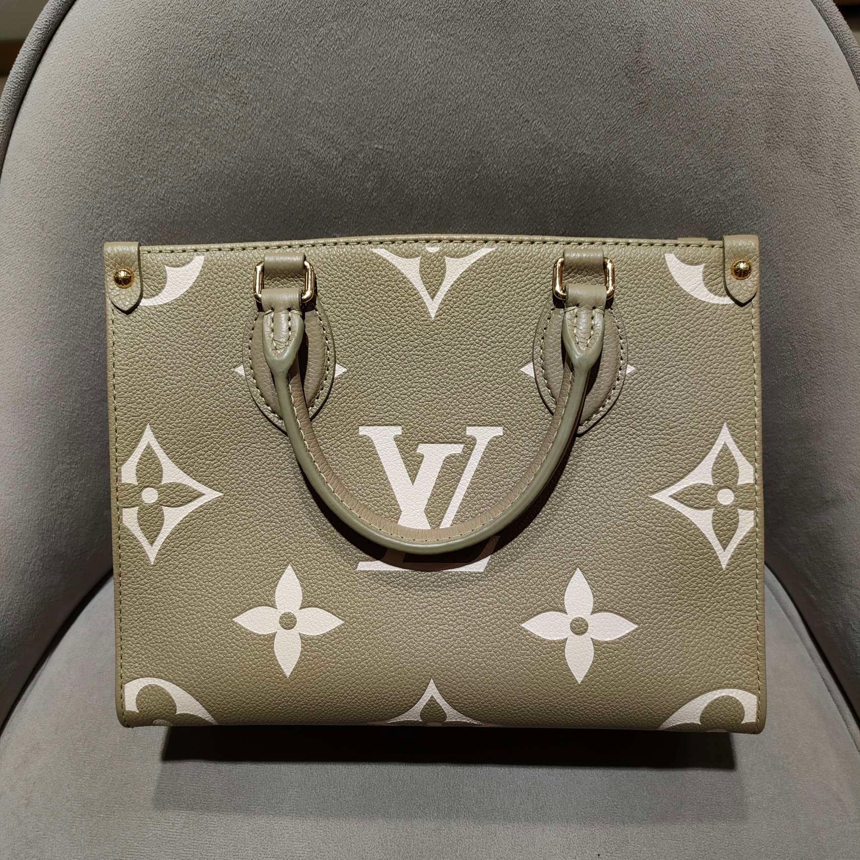 Louis Vuitton Monogram Empreinte Onthego PM Tote Bag Avocado Green Gold Hardware