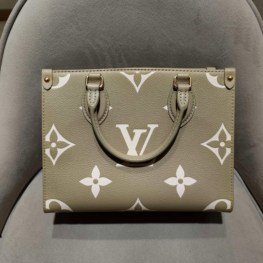 Louis Vuitton Monogram Empreinte Onthego PM Tote Bag Avocado Green Gold Hardware