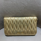 Miu Miu Matelassé Zip-Around Wallet Metallic Champagne Gold Leather Gold Hardware