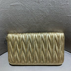 Miu Miu Matelassé Zip-Around Wallet Metallic Champagne Gold Leather Gold Hardware