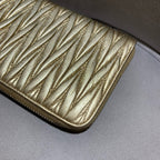 Miu Miu Matelassé Zip-Around Wallet Metallic Champagne Gold Leather Gold Hardware