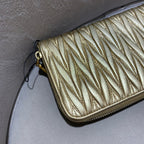 Miu Miu Matelassé Zip-Around Wallet Metallic Champagne Gold Leather Gold Hardware
