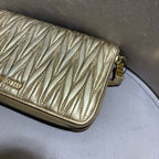Miu Miu Matelassé Zip-Around Wallet Metallic Champagne Gold Leather Gold Hardware