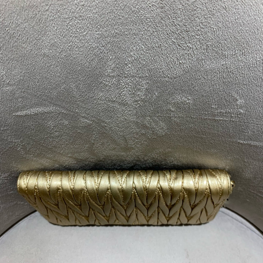 Miu Miu Matelassé Zip-Around Wallet Metallic Champagne Gold Leather Gold Hardware