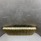 Miu Miu Matelassé Zip-Around Wallet Metallic Champagne Gold Leather Gold Hardware