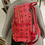 MCM Visetos Rivet Stark Backpack Medium Watermelon Red Gold Hardware