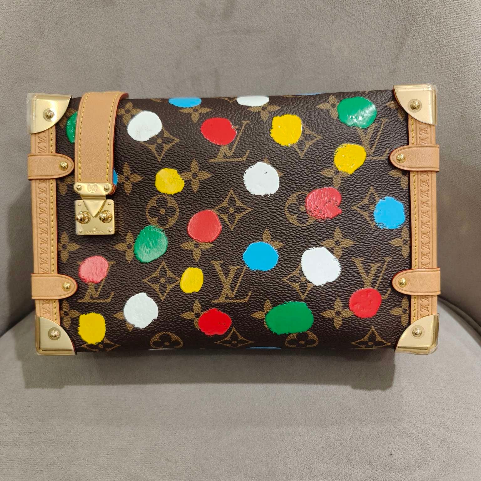 Louis Vuitton Lv X Yk Side Trunk Bag Monogram Canvas Polka Dot Silver Hardware