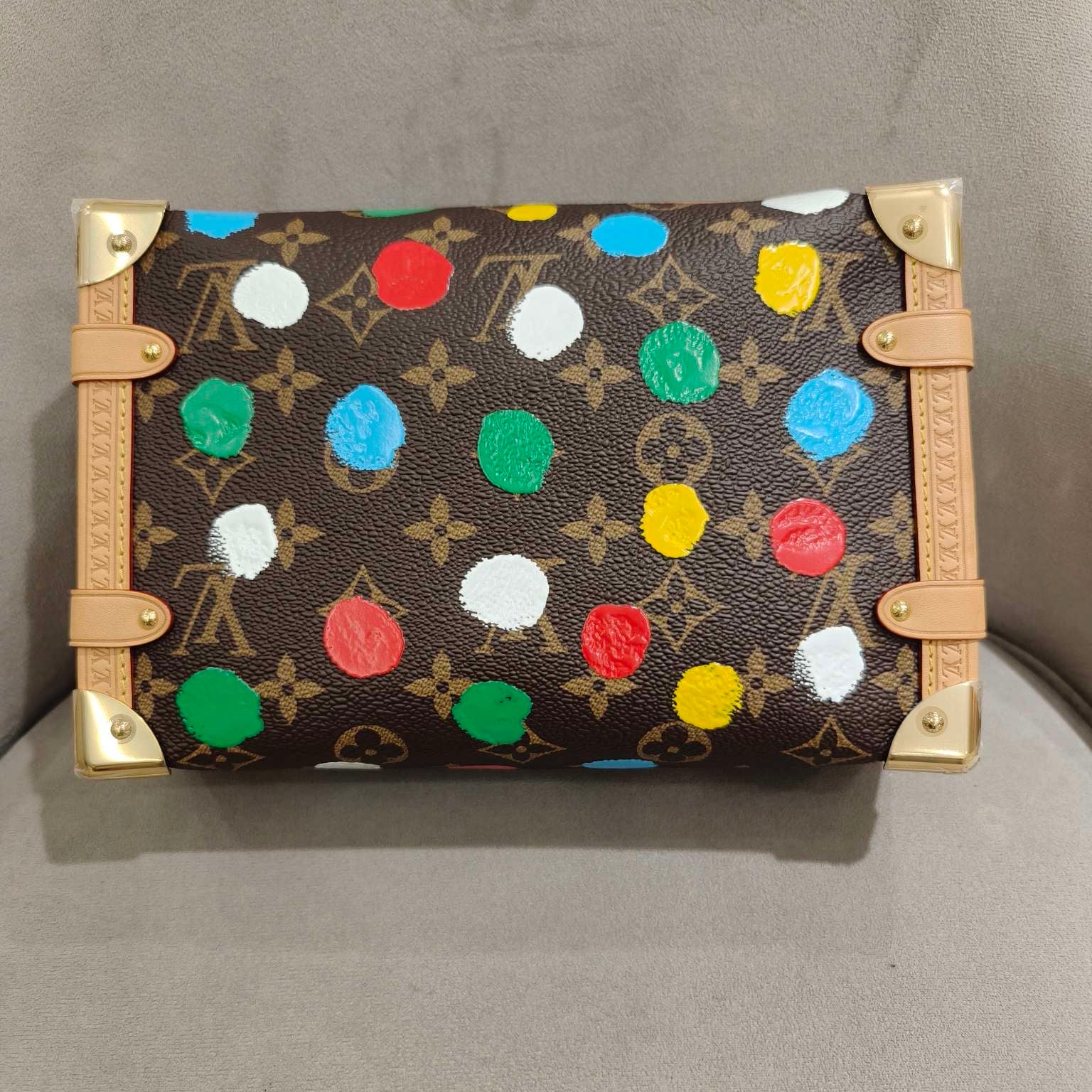 Louis Vuitton Lv X Yk Side Trunk Bag Monogram Canvas Polka Dot Silver Hardware